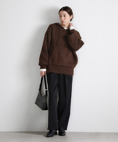 select MOCA(セレクトモカ)の「ルーズフーディーニット(ニット/セーター・レディース・ベージュ/ブラウン/チャコールグレー・FREE)」の14枚目の写真