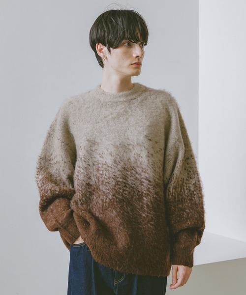 RAGEBLUE（レイジブルー）の「グラデーション/ブークレ起毛クルーネックニット（ニット/セーター・メンズ・ブラウン/ブルー/グレー/ブラック/その他4/グリーン・MEDIUM/LARGE）」の4枚目の写真