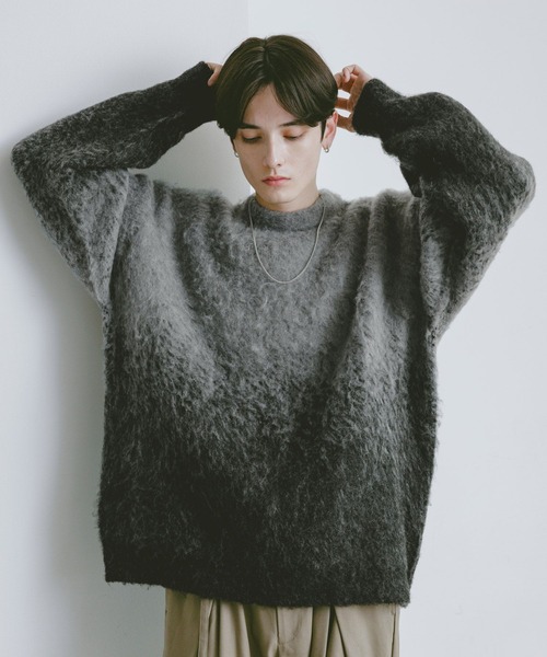 RAGEBLUE（レイジブルー）の「グラデーション/ブークレ起毛クルーネックニット（ニット/セーター・メンズ・ブラウン/ブルー/グレー/ブラック/その他4/グリーン・MEDIUM/LARGE）」の3枚目の写真