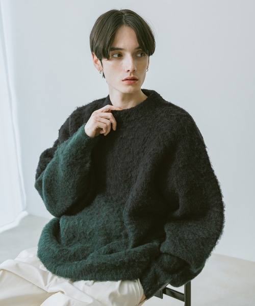 RAGEBLUE（レイジブルー）の「グラデーション/ブークレ起毛クルーネックニット（ニット/セーター・メンズ・ブラウン/ブルー/グレー/ブラック/その他4/グリーン・MEDIUM/LARGE）」の5枚目の写真