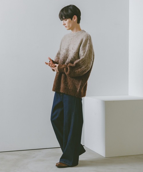 RAGEBLUE（レイジブルー）の「グラデーション/ブークレ起毛クルーネックニット（ニット/セーター・メンズ・ブラウン/ブルー/グレー/ブラック/その他4/グリーン・MEDIUM/LARGE）」の16枚目の写真