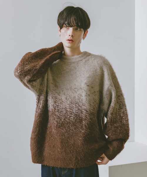 RAGEBLUE（レイジブルー）の「グラデーション/ブークレ起毛クルーネックニット（ニット/セーター・メンズ・ブラウン/ブルー/グレー/ブラック/その他4/グリーン・MEDIUM/LARGE）」の15枚目の写真