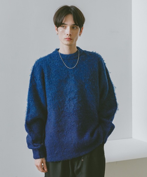 RAGEBLUE（レイジブルー）の「グラデーション/ブークレ起毛クルーネックニット（ニット/セーター・メンズ・ブラウン/ブルー/グレー/ブラック/その他4/グリーン・MEDIUM/LARGE）」の9枚目の写真