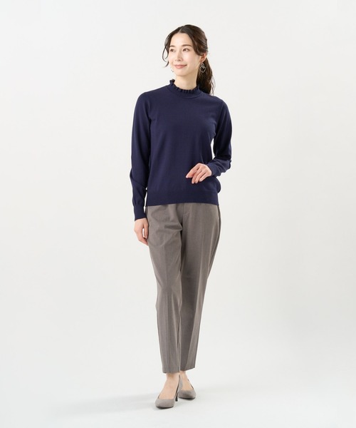 TOKYO SHIRTS（トウキョウシャツ）の「もちもち フリルネック プルオーバー（ニット/セーター・レディース・ネイビー/ブルー/グレー・M/L/LL）」の9枚目の写真