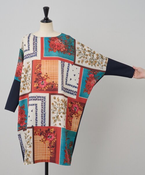 セール】スカーフパッチワークプリントワンピース（ワンピース