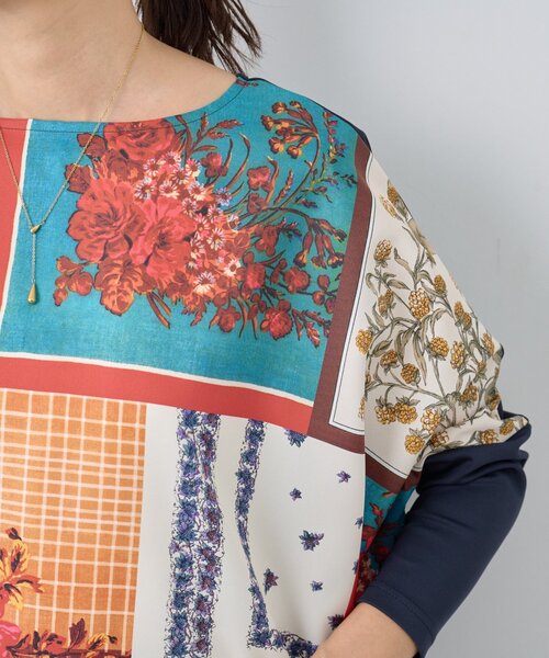 セール】スカーフパッチワークプリントワンピース（ワンピース