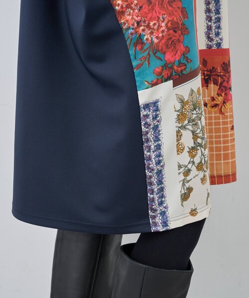 セール】スカーフパッチワークプリントワンピース（ワンピース