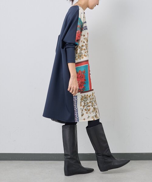 セール】スカーフパッチワークプリントワンピース（ワンピース