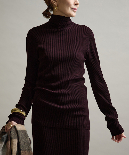 VERMEIL par iena（ヴェルメイユパーイエナ）の「Embraced wool RIB Turtle ニット（ニット/セーター・レディース・ボルドー/ホワイト/ネイビー・FREE）」の3枚目の写真