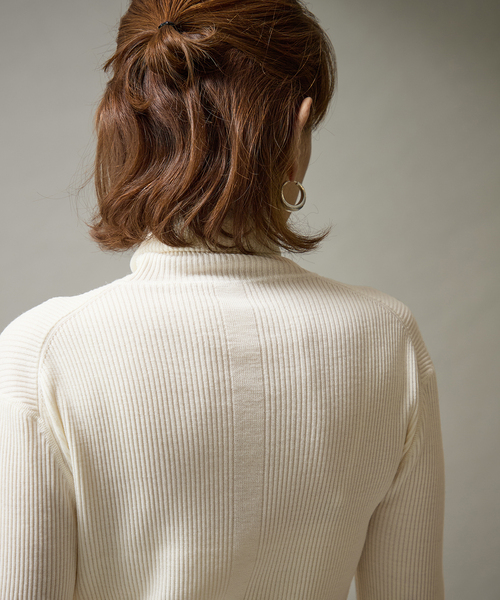 VERMEIL par iena（ヴェルメイユパーイエナ）の「Embraced wool RIB Turtle ニット（ニット/セーター・レディース・ボルドー/ホワイト/ネイビー・FREE）」の6枚目の写真