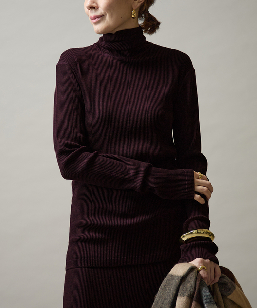 VERMEIL par iena（ヴェルメイユパーイエナ）の「Embraced wool RIB Turtle ニット（ニット/セーター・レディース・ボルドー/ホワイト/ネイビー・FREE）」の17枚目の写真