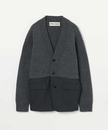 Theory ホワイト ノーカラージャケット　カーディガン THE Yon カーディガン リップルジャガードノーカラーニット