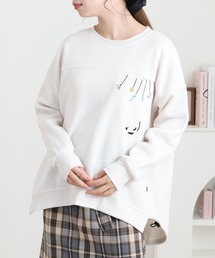 裾ドロストプルオーバー ぶらぶらネコモチーフ 長袖