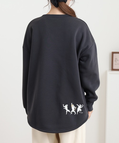 Quelle Chance(ケルシャンス)の「裾ドロストプルオーバー ぶらぶらネコモチーフ 長袖(Tシャツ/カットソー・レディース・ブラウン/キナリ/チャコールグレー・M/L)」の14枚目の写真