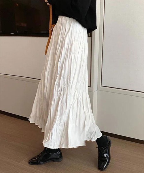 SallyLunn（サリーラン）の「リンクルミディアムスカート（スカート・レディース・ホワイト/ブラック・L/M）」の4枚目の写真
