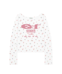 ESCAPEFROM（エスケープフロム）の「ESCF Logo Collage and Vintage Strawberry Full Print Slim Fit Boat Neck Long Sleeve Ivory（Tシャツ/カットソー）」