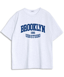オーバーサイズクルーネックブルックリン半袖Tシャツホワイトメランジ
