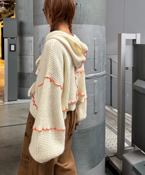 HELLO.SANFRANCISCO（ハローサンフランシスコ）の「★【HELLO.SANFRANCISCO/ハローサンフランシスコ】配色メローパッチワークフーディーカーデ（カーディガン/ボレロ・レディース・イエロー/ブルー/グレー/オフホワイト・ONE SIZE）」の8枚目の写真