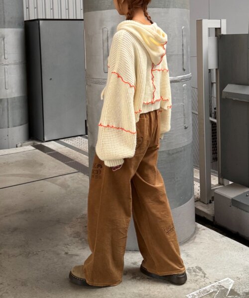 HELLO.SANFRANCISCO（ハローサンフランシスコ）の「★【HELLO.SANFRANCISCO/ハローサンフランシスコ】配色メローパッチワークフーディーカーデ（カーディガン/ボレロ・レディース・イエロー/ブルー/グレー/オフホワイト・ONE SIZE）」の11枚目の写真