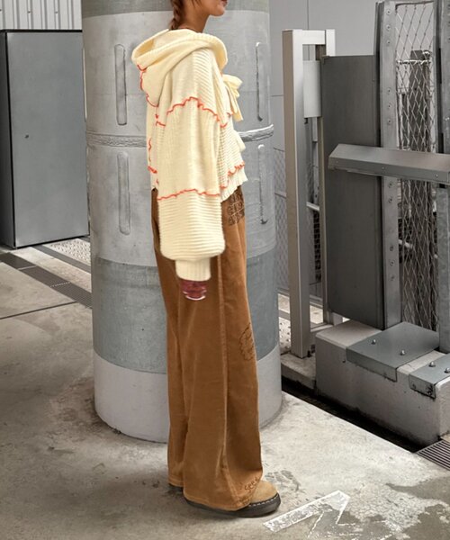 HELLO.SANFRANCISCO（ハローサンフランシスコ）の「★【HELLO.SANFRANCISCO/ハローサンフランシスコ】配色メローパッチワークフーディーカーデ（カーディガン/ボレロ・レディース・イエロー/ブルー/グレー/オフホワイト・ONE SIZE）」の12枚目の写真