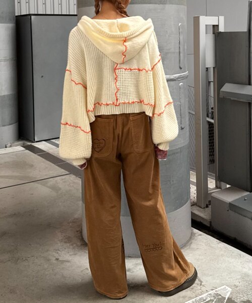 HELLO.SANFRANCISCO（ハローサンフランシスコ）の「★【HELLO.SANFRANCISCO/ハローサンフランシスコ】配色メローパッチワークフーディーカーデ（カーディガン/ボレロ・レディース・イエロー/ブルー/グレー/オフホワイト・ONE SIZE）」の13枚目の写真