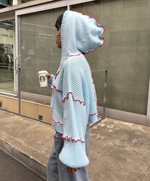 HELLO.SANFRANCISCO（ハローサンフランシスコ）の「★【HELLO.SANFRANCISCO/ハローサンフランシスコ】配色メローパッチワークフーディーカーデ（カーディガン/ボレロ・レディース・イエロー/ブルー/グレー/オフホワイト・ONE SIZE）」の18枚目の写真