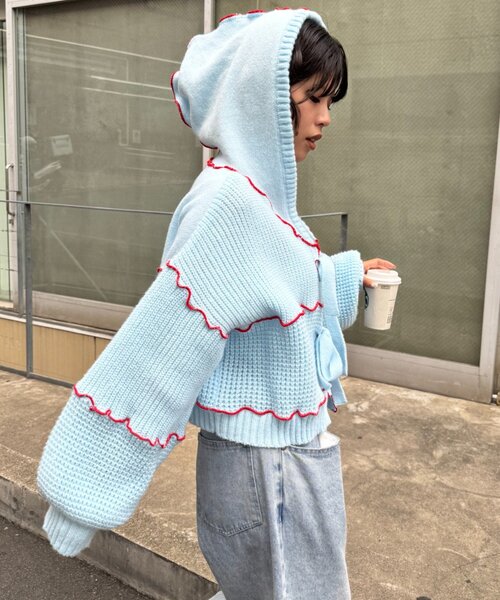 HELLO.SANFRANCISCO（ハローサンフランシスコ）の「★【HELLO.SANFRANCISCO/ハローサンフランシスコ】配色メローパッチワークフーディーカーデ（カーディガン/ボレロ・レディース・イエロー/ブルー/グレー/オフホワイト・ONE SIZE）」の20枚目の写真