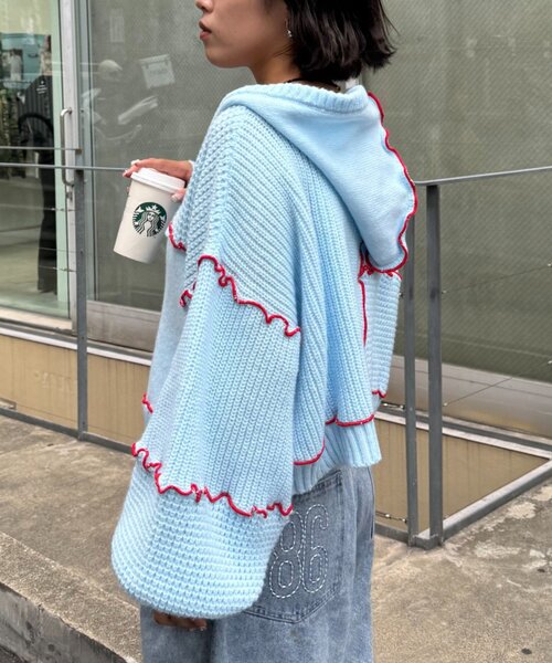 HELLO.SANFRANCISCO（ハローサンフランシスコ）の「★【HELLO.SANFRANCISCO/ハローサンフランシスコ】配色メローパッチワークフーディーカーデ（カーディガン/ボレロ・レディース・イエロー/ブルー/グレー/オフホワイト・ONE SIZE）」の22枚目の写真