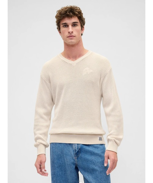 GAP（ギャップ）の「Gapロゴ リラックスフィット Vネックセーター（ニット/セーター・メンズ・オフホワイト/ブルー/ローズ/グリーン・S/XL/L/M/XS）」の2枚目の写真