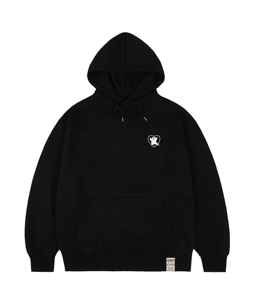 ユニセックス]ベアハート刺繍フードパーカー_ブラック/ブラックロゴ