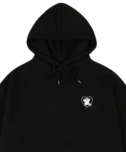 ユニセックス]ベアハート刺繍フードパーカー_ブラック/ブラックロゴ