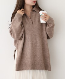 FUNALIVE（ファンアライブ）の「サイドスリット襟付きキーネックニット（ニット/セーター）」