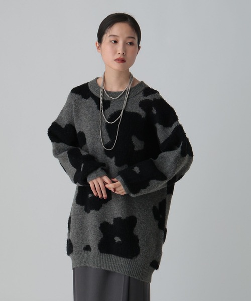 セール】6ゲージループジャガード花柄チュニック 612758（ニット