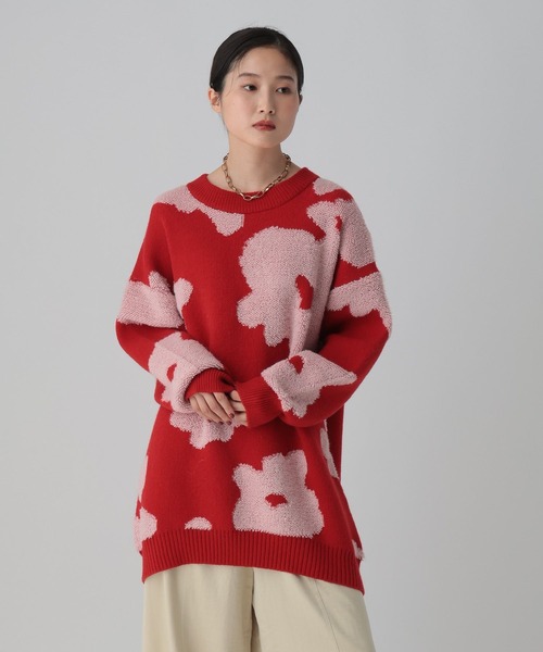 LEPSIM(レプシィム)の「6ゲージループジャガード花柄チュニック 612758(ニット/セーター・レディース・チャコールグレー/レッド・FREE)」の10枚目の写真