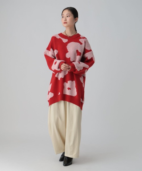 LEPSIM(レプシィム)の「6ゲージループジャガード花柄チュニック 612758(ニット/セーター・レディース・チャコールグレー/レッド・FREE)」の12枚目の写真