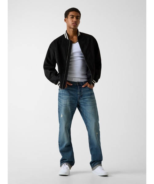 GUESS JEANS（ゲスジーンズ）の「GUESS JEANS Faux Suede Bomber ブルゾン（ブルゾン・メンズ・ベージュ/ブラック・SMALL/MEDIUM/LARGE/X-LARGE）」の4枚目の写真