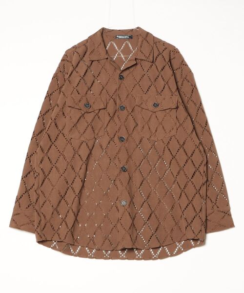 BENUSTA(ベヌスタ)の「A'GEM/9 × .kom 『BENUSTA/ベヌスタ』 CUTWORK DIAMOND SHIRT JACKET/カットワーク ダイヤモンド シャツジャケット(シャツ/ブラウス・メンズ・ブラック/ブラウン・FREE)」の9枚目の写真