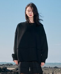 RAW CUTTING LINE COTTON SWEATSHIRT BLACK