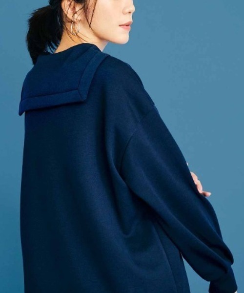 IEDIT(イディット)の「IEDIT ECO BLUE(R)ダンボールカットソー素材のセーラーカラートップス(Tシャツ/カットソー・レディース・アイボリー/ネイビー・M/L/LL/3L)」の4枚目の写真