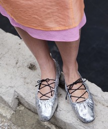 Lace-Up Gathered Flat Shoes/レースアップギャザーフラットシューズ