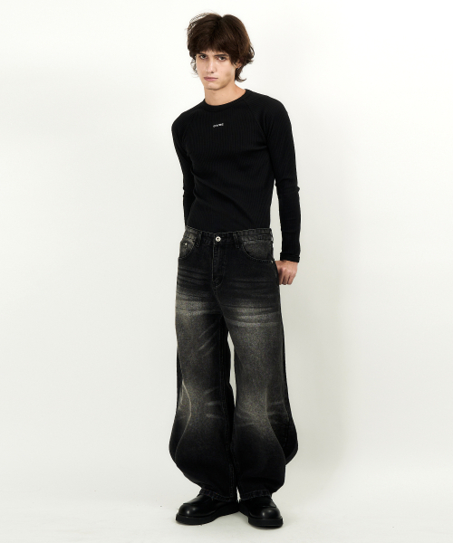 DWSE(ディーダブリューエスイー)の「ルーズフィットバルーンデニムパンツ(ブラック)(デニムパンツ・メンズ・その他・SMALL/MEDIUM/LARGE/X-LARGE)」の4枚目の写真