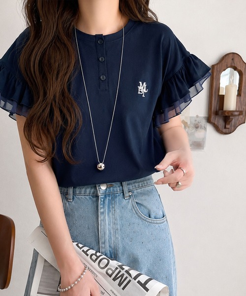 セール】【mily bilet】ふわっと華やか、でも凛と。胸刺繍袖フリル