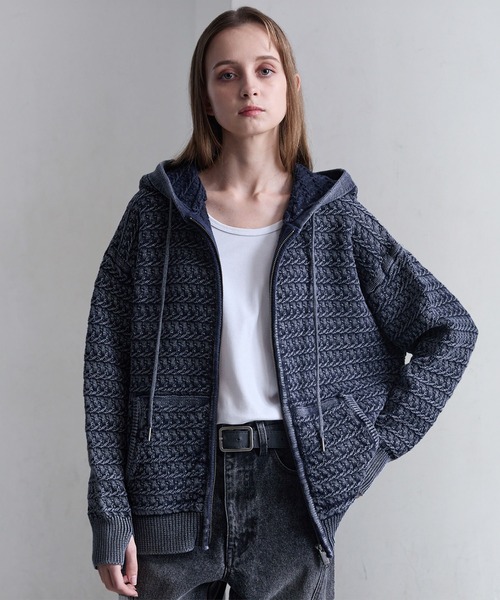 CLEL（クレイル）の「【CLEL】3D Full-Zip Knit Hoodie / 3Dフルジップニットパーカー（パーカー・メンズ・グレー系/ネイビー系/ブラック・L/M/S/XS）」の3枚目の写真