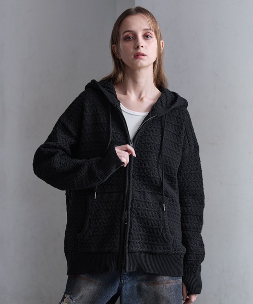 CLEL（クレイル）の「【CLEL】3D Full-Zip Knit Hoodie / 3Dフルジップニットパーカー（パーカー・メンズ・グレー系/ネイビー系/ブラック・L/M/S/XS）」の16枚目の写真