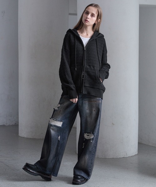 CLEL（クレイル）の「【CLEL】3D Full-Zip Knit Hoodie / 3Dフルジップニットパーカー（パーカー・メンズ・グレー系/ネイビー系/ブラック・L/M/S/XS）」の17枚目の写真