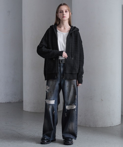 CLEL（クレイル）の「【CLEL】3D Full-Zip Knit Hoodie / 3Dフルジップニットパーカー（パーカー・メンズ・グレー系/ネイビー系/ブラック・L/M/S/XS）」の18枚目の写真