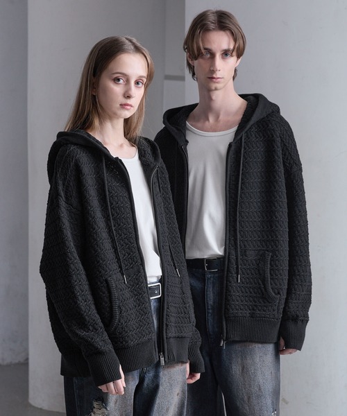 CLEL（クレイル）の「【CLEL】3D Full-Zip Knit Hoodie / 3Dフルジップニットパーカー（パーカー・メンズ・グレー系/ネイビー系/ブラック・L/M/S/XS）」の19枚目の写真