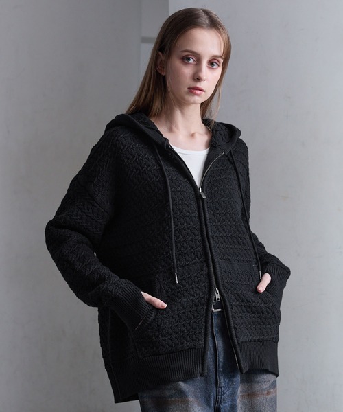 CLEL（クレイル）の「【CLEL】3D Full-Zip Knit Hoodie / 3Dフルジップニットパーカー（パーカー・メンズ・グレー系/ネイビー系/ブラック・L/M/S/XS）」の14枚目の写真