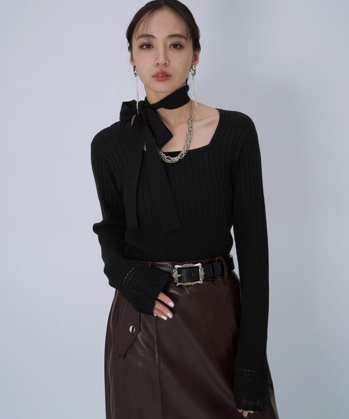 HARE（ハレ）の「ボウタイニットトップス(HARE)（ニット/セーター・レディース・ブラック/ライトブルー・FREE）」の14枚目の写真