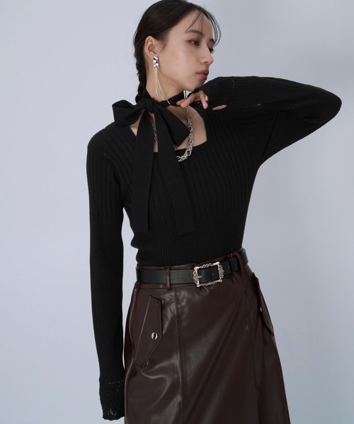 HARE（ハレ）の「ボウタイニットトップス(HARE)（ニット/セーター・レディース・ブラック/ライトブルー・FREE）」の15枚目の写真